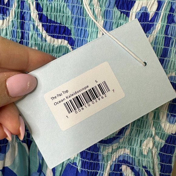 NEW Hill House Paz Top Size S Ocean Kaleidoscope Sleeveless Smocked Linen Nap - Picture 5 of 8